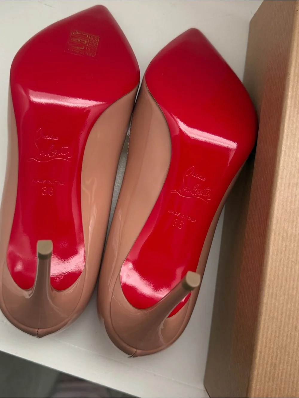 Christian Louboutin Nude Patent Pointed-Toe Pumps - Picture 5 of 9